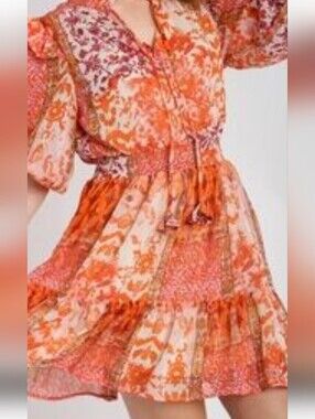 NWT Umgee Multi Floral Smocked Tiered Mini Dress    Size M